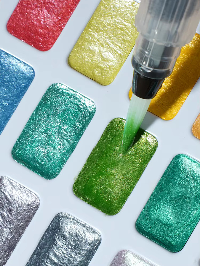 24 Farben Metallic-Perlen-Aquarell-Pigment-Set in Multicolour und Schwarz für Nagelkunst, Malerei und Kalligraphie - Bild 4