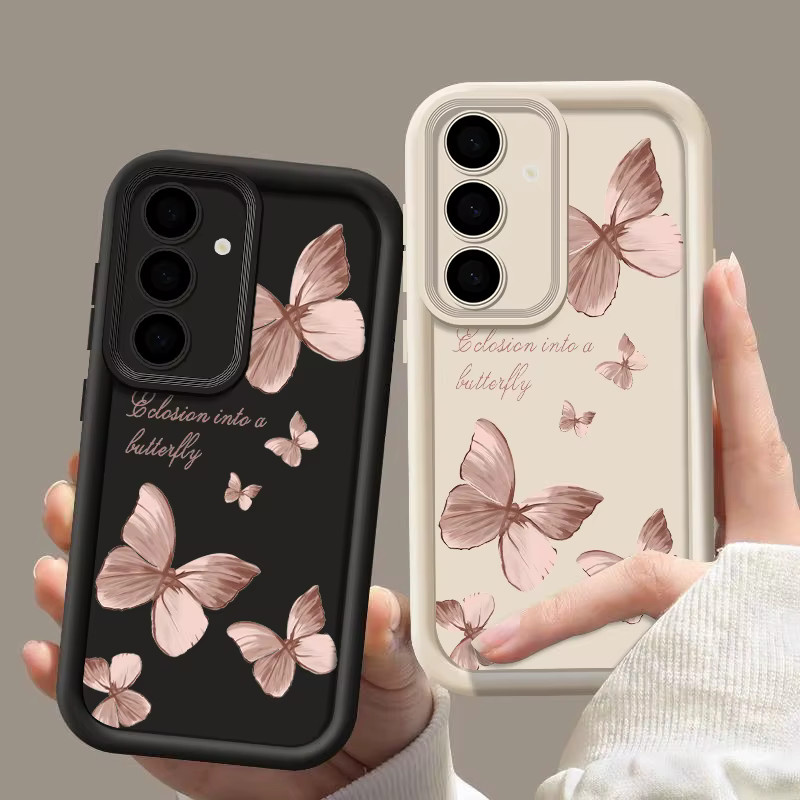 Silikon Handyhülle mit Retro Schmetterling Design für Samsung Galaxy A14 A34 A15 A56 A55 A54 A53 A36 A26 S25 S24 S23 S22 Ultra Plus S21 S24 FE in Rot - Bild 1