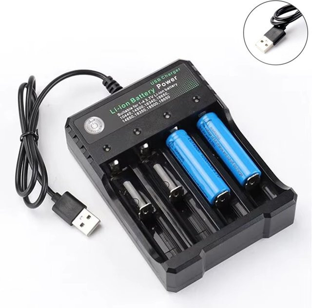 Mrgabwte 18650 USB-Ladegerät für Lithium-Akkus mit 4 Steckplätzen in Schwarz - Bild 1