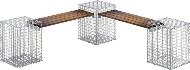 Gabiona 3-Gabionenbank aus Cumaru-Holz und Stahl in Silberfarben B/T/H: 45 x 60 x 45 cm - Bild 1