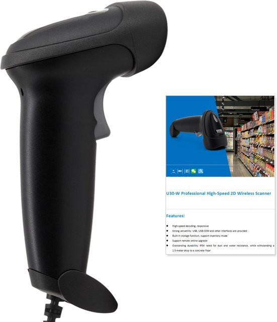 Honor Electronics Handheld USB 2D 1D Barcode Scanner mit COMS Sensor für QR Codes, Schwarz - Bild 1