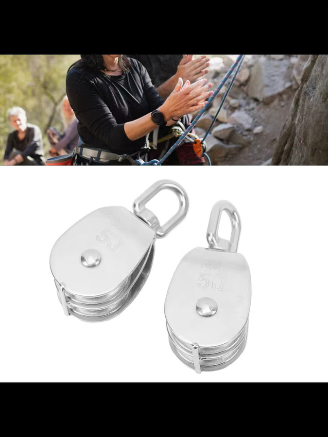 Aramox 2er-Set M50 Doppel Flaschenzug aus Edelstahl für schwere Lasten bis 400 kg - Bild 4