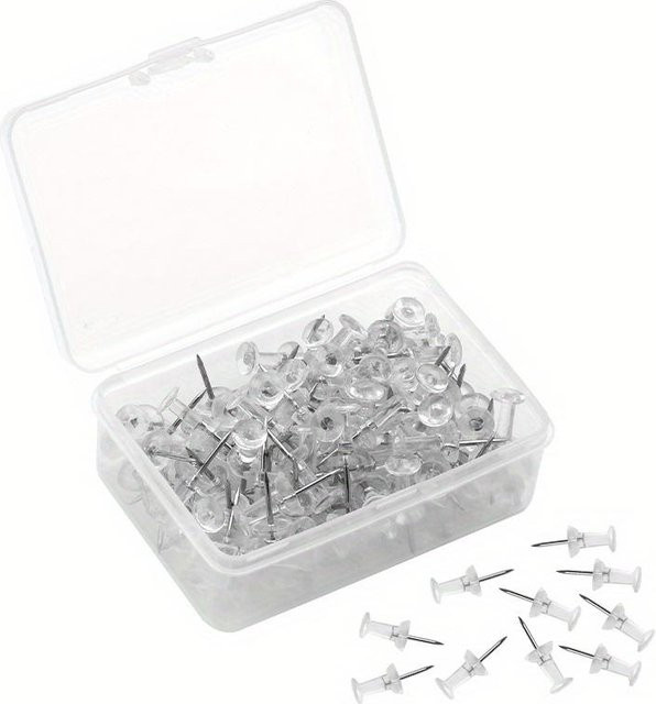 100er-Pack NATAWA Reißnägel mit klarem Kunststoffkopf und Stahlspitze in Weiß für Wand, Korkwand und Büroprojekte - Bild 1