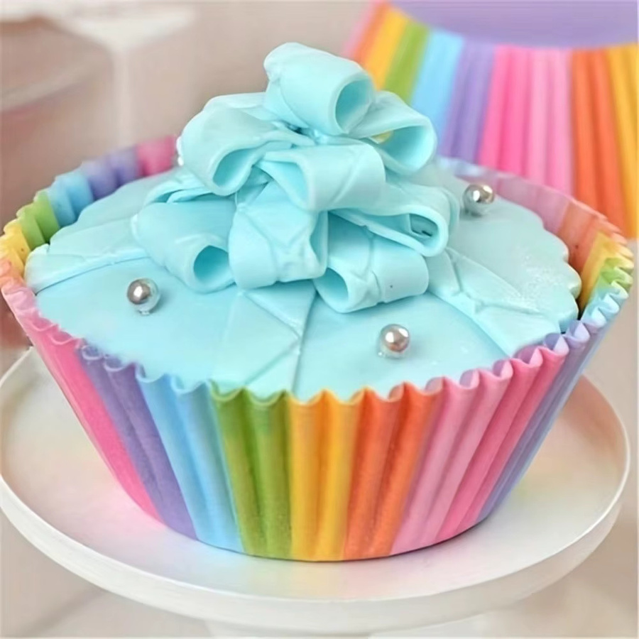 100 Einweg Muffinbecher aus Pappe in Regenbogenfarben für Backzubehör - Bild 3
