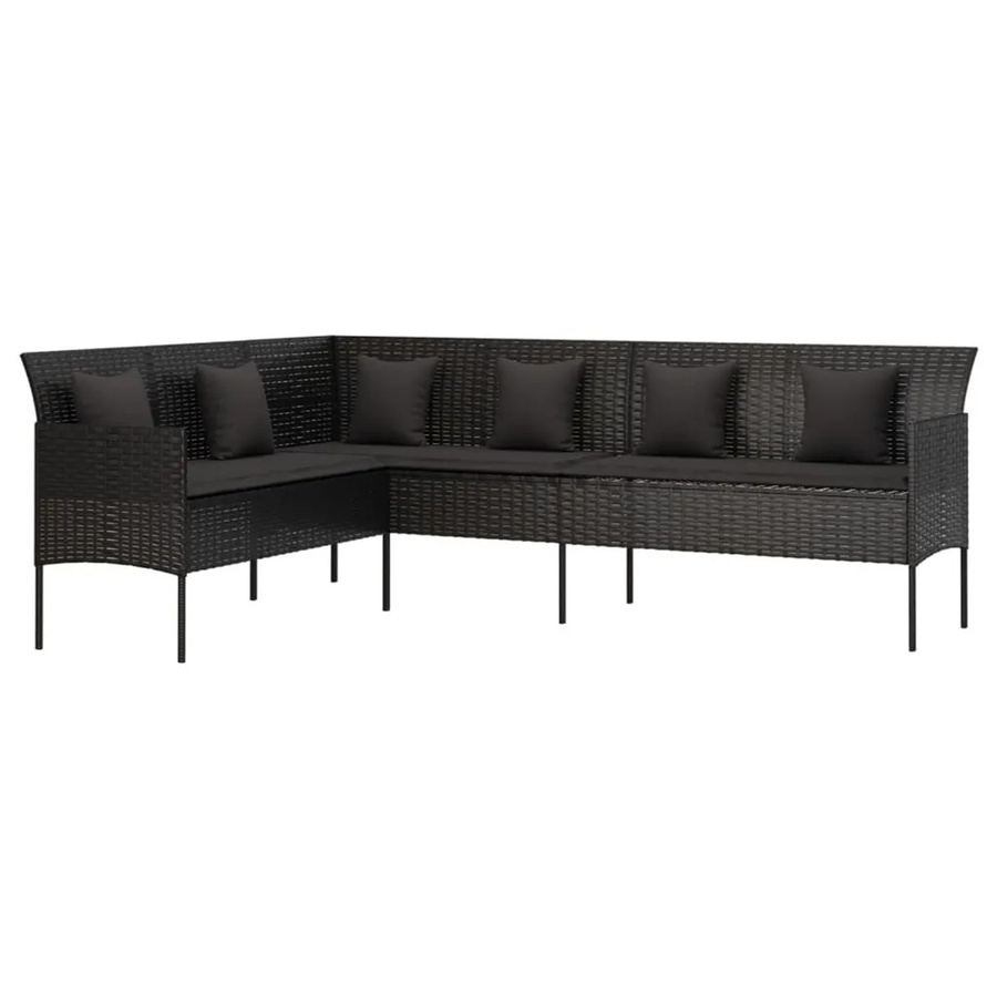vidaXL Gartensofa in L-Form aus schwarzem PE-Rattan mit Polsterkissen und Metallrahmen - Bild 2