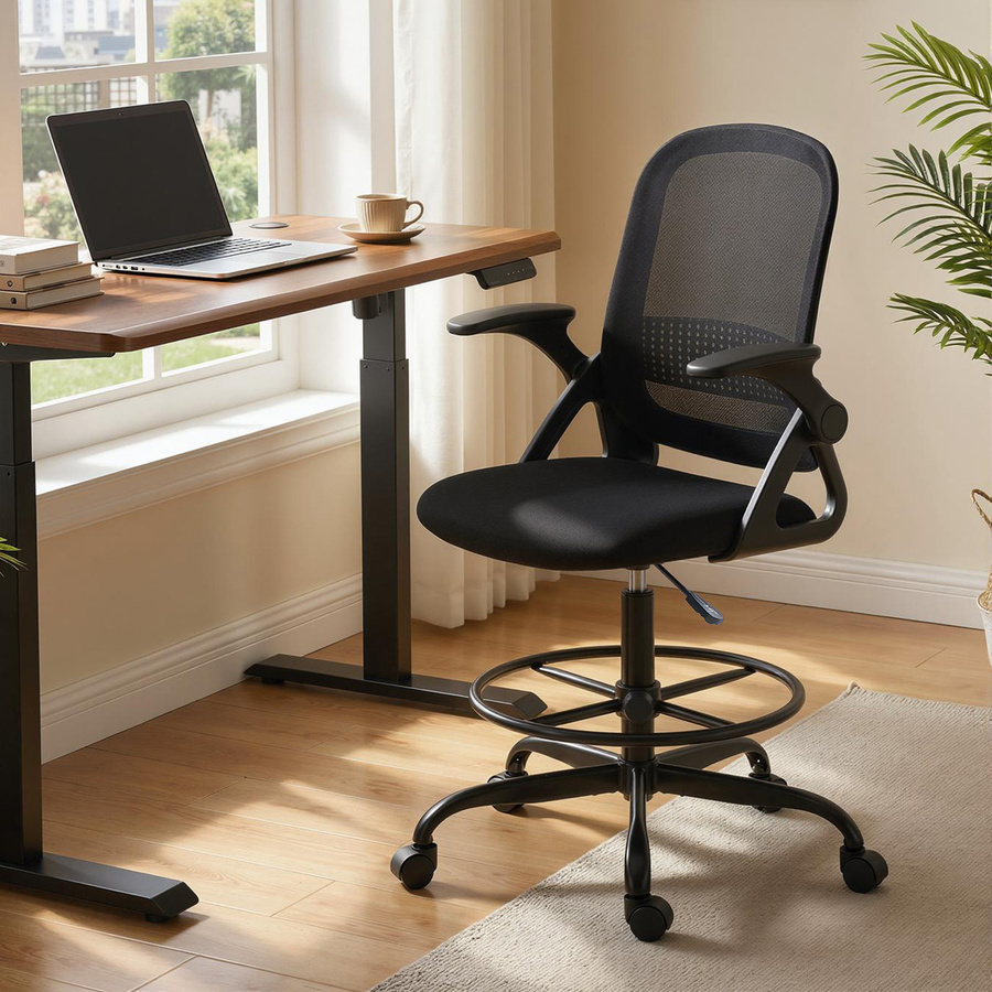 HOMCOM Ergonomischer Bürostuhl in Grau mit klappbaren Armlehnen, Fußstütze und Rollen für Home-Office und Studium - Bild 2