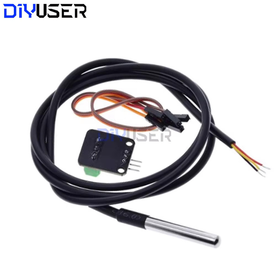 DIYUSER DS18B20 Temperatursensor mit wasserdichter Edelstahl-Sonde und 100 cm Kabel in Schwarz und Silber - Bild 2