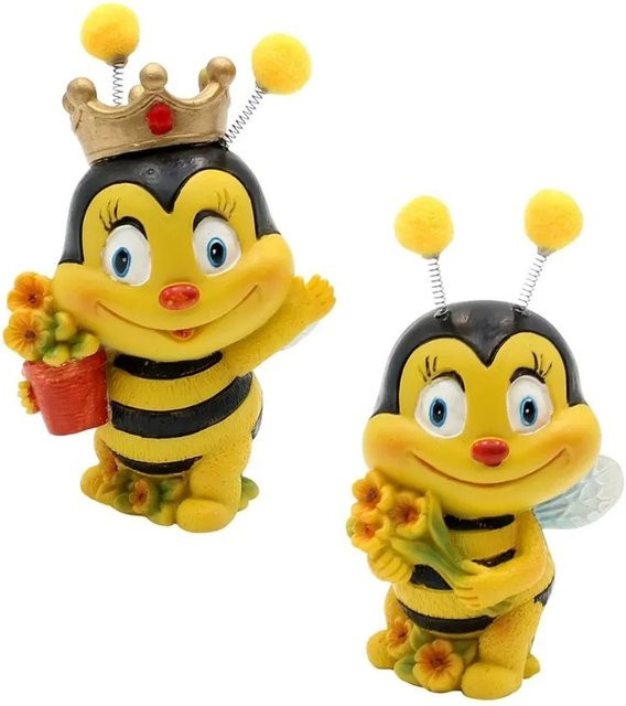Dekohelden24 2er Set Dekofiguren Bienenpaar mit Blumen aus Keramik, Gelb-Schwarz, B/T/H: 5 x 5 x 9 cm - Bild 1