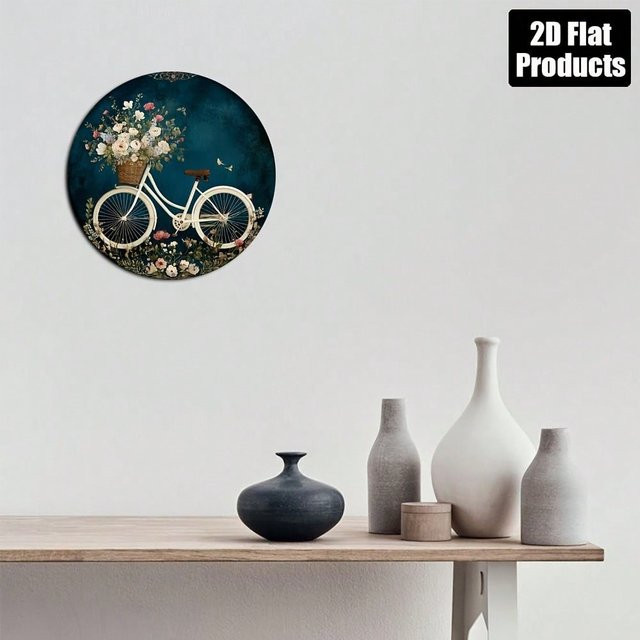 Vintage Metall-Wandschild CIFBUY mit floralem Fahrrad-Design, rund, B/H: 20,3 x 20,3 cm - Bild 1