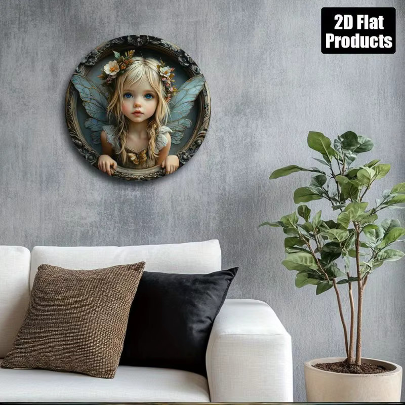 Rundes Aluminium-Wanddekorationsschild von Potdemiel mit floralem Grafikmuster in Multicolour im Vintage-Stil - Bild 5