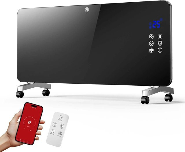Wiltec Elektro Glasheizung 2000W Glaskonvektor mit Wifi in Schwarz - Bild 1