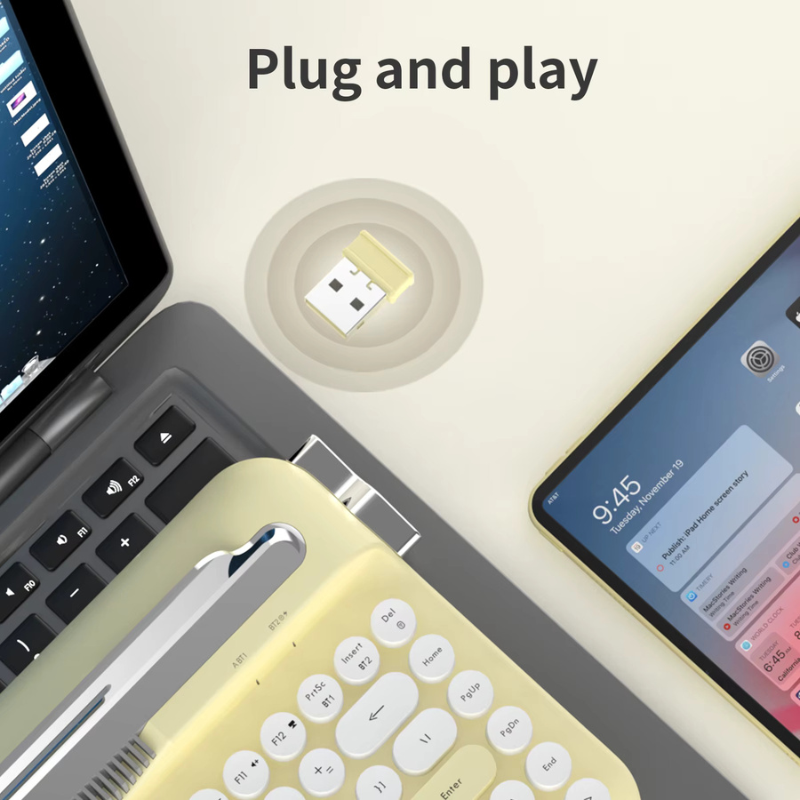 AJAZZ AF84 Membrantastatur Dual Mode 2.4G/Bluetooth 5.0 mit Kartensteckplatz Halterung in Gelb - Bild 3