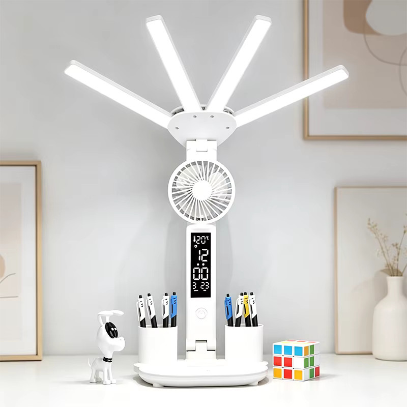 Lyfs LED Tischlampe mit Ventilator und digitaler Uhranzeige, wiederaufladbare Schreibtischlampe in Weiß mit Touch-Bedienung - Bild 4