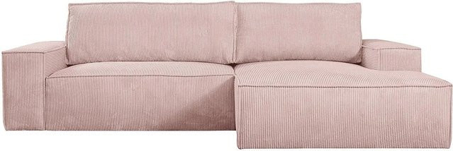 Vente-unique Schlafsofa Amelia in Puderrosa mit Cord-Bezug und L-Form, Breite: 267 cm - Bild 1