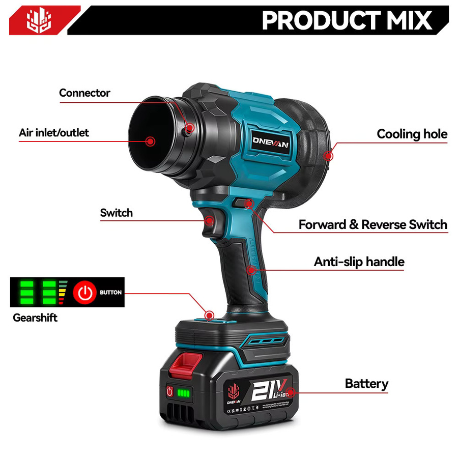 ONEVAN 2-in-1 Bürstenloser Elektro-Turbogebläse-Jetventilator 350MS und Staubsauger als Laubbläser und Staubblasgerät für Makita 18V Akku - Bild 3