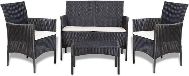 vidaXL 4-tlg Garten-Lounge-Set Modell 22 aus Poly Rattan mit Auflagen in Schwarz - Bild 1
