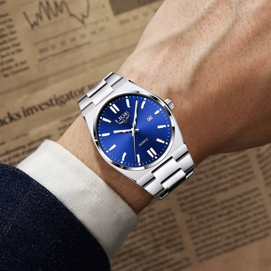 LIGE Armbanduhr Quarz, Edelstahl, Blau, Herren - Bild 6