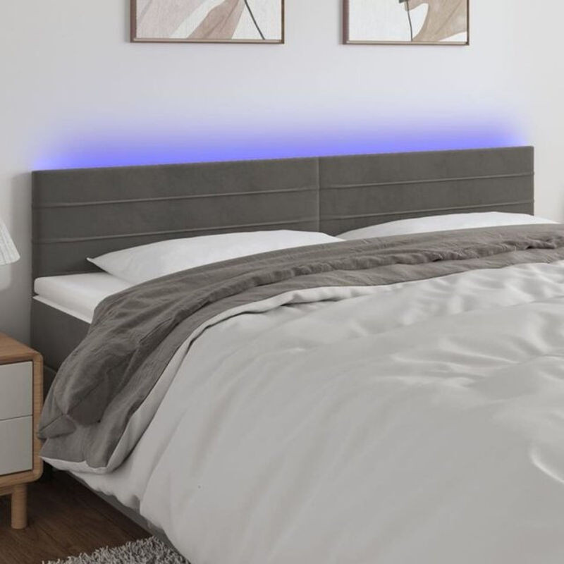 Vidaxl LED Kopfteil aus Samt in Anthrazit und Grau, Modernes Design, B/H: 160 x 78/88 cm, Tiefe: 5 cm - Bild 1