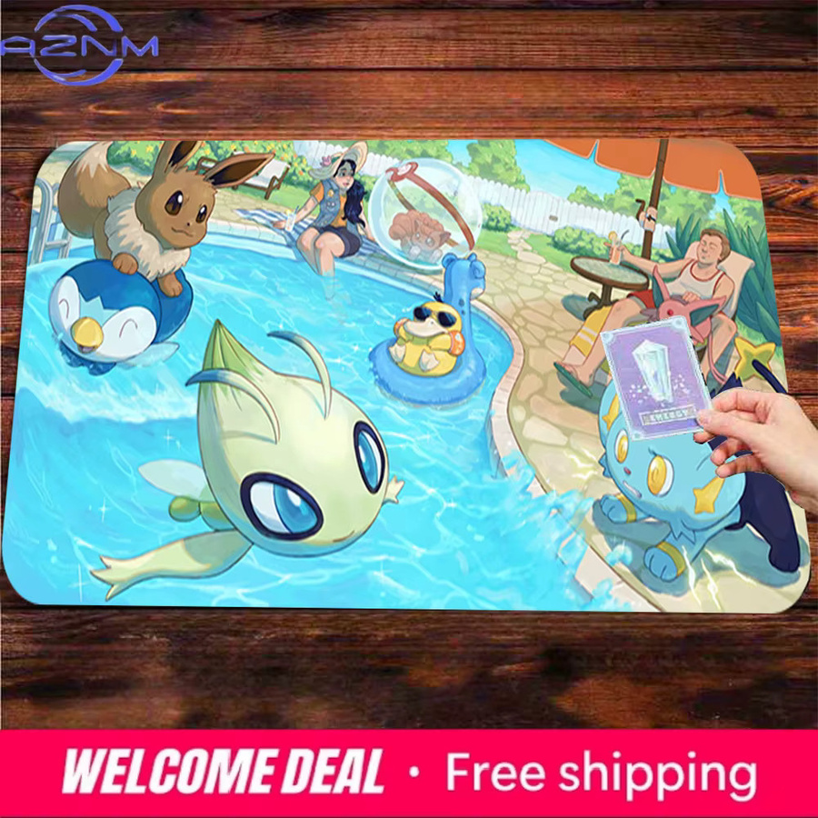 Potdemiel Gaming-Schreibtischunterlage Pokemon Summer Pool Party Eevee Celebi Mauspad, Mehrfarbig - Bild 2