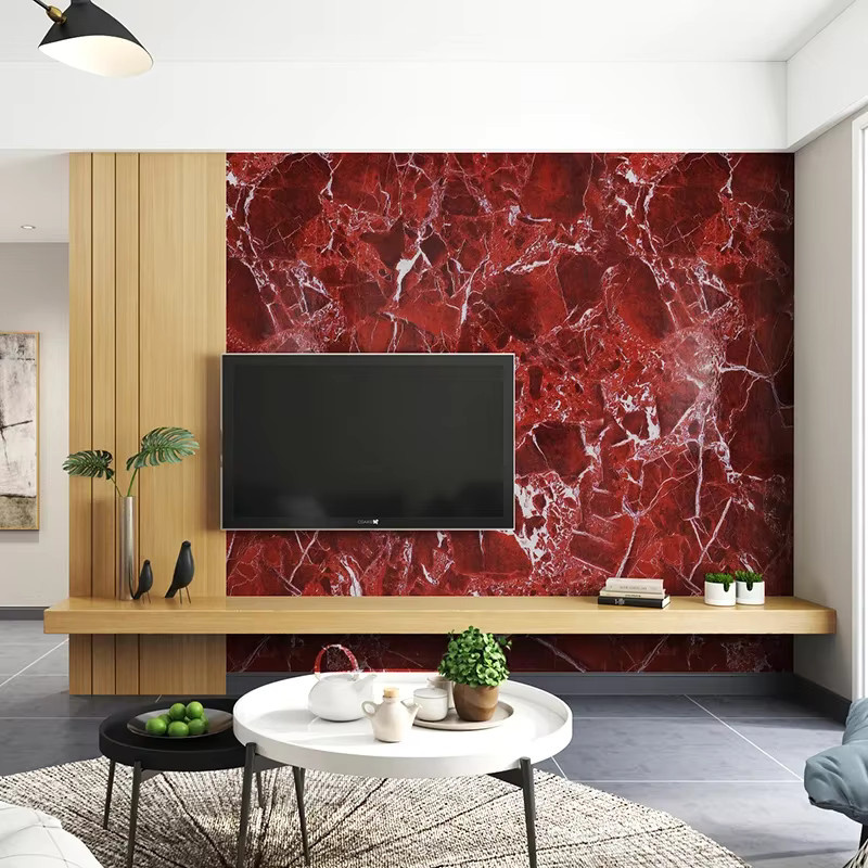 Selbstklebende PVC-Tapete von YUNPOINT in rotem Marmor Design, wasserfeste Vinyl Kontaktfolie für Badezimmer, Küche und Arbeitsplatten - Bild 4