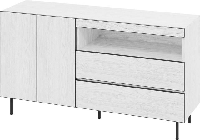 okwish Sideboard in Weiß mit Doppeltüren, Schubladen und offenen Regalen für dein Wohnzimmer, B/T/H: 140 x 42 x 77 cm - Bild 1