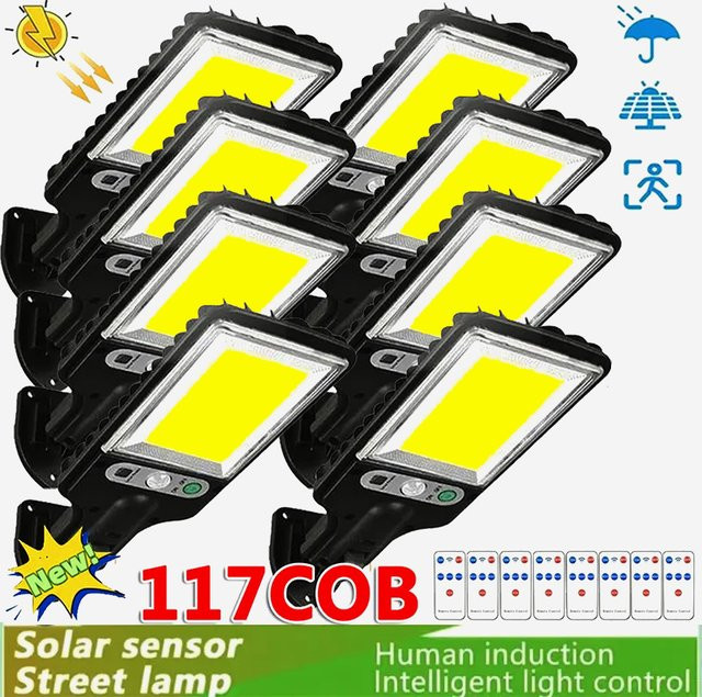 XIWANGFIRE Solar-Straßenlaterne in Schwarz mit Bewegungsmelder und 3 Lichtmodi, wasserdichte Außenlampe für Garten und Terrasse - Bild 1