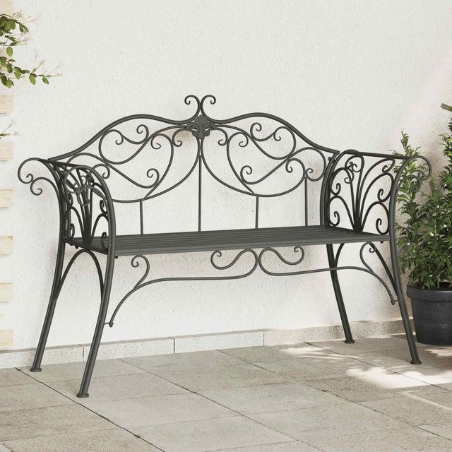 Yiwydaa Gartenbank 2-Sitzer aus Metall in Silber Grau, B/T/H: 130 x 47 x 90 cm - Bild 1
