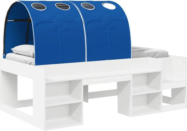 vidaXL Bettgestell mit Tunnel und Treppe aus Holzwerkstoff in Weiß-Blau - Bild 1