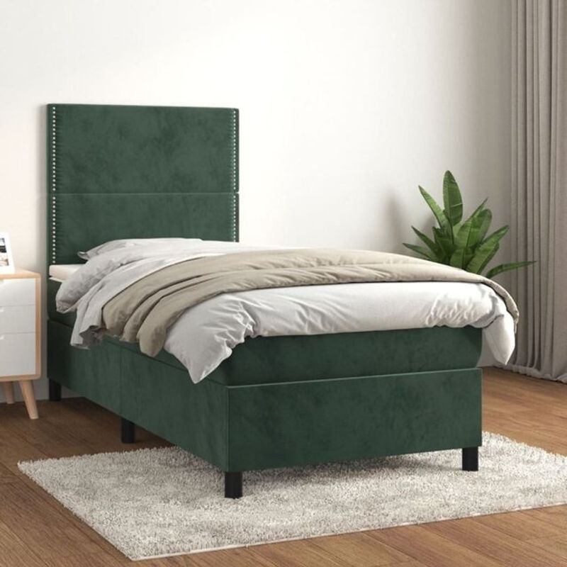 Vidaxl Boxspringbett mit Matratze aus Samt in Grün, B/T/H: 90 x 200 x 128 cm - Bild 1