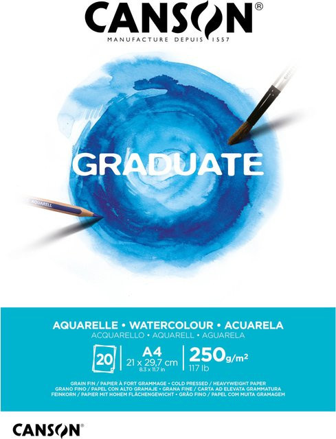 Canson Graduate Aquarellpapier Weiß, 20 Blatt, 250 g/m², DIN A4 - Bild 1