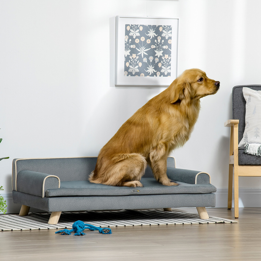 Aosom PawHut Skandinavisches Design-Sofa für Hund und Katze in Grau mit abnehmbarem Kissen und Holzbeinen B/T/H: 100 x 62 x 32 cm - Bild 2