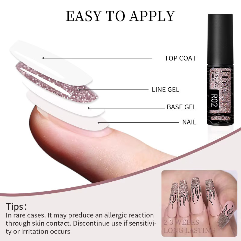 LILYCUTE Glitzer-Linien-Gel-Nagellack, 5 ml, Schimmernd - Bild 5