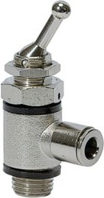 Riegler 3/2-Wege-Kipphebelventil aus Messing in Silber mit G1/8 Steckverbinder und 4 mm Schlauchseite - Bild 1
