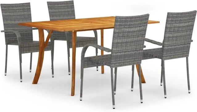vidaXL 5-teilige Garten-Essgruppe aus Akazien-Massivholz und PE-Rattan in Grau - Bild 1