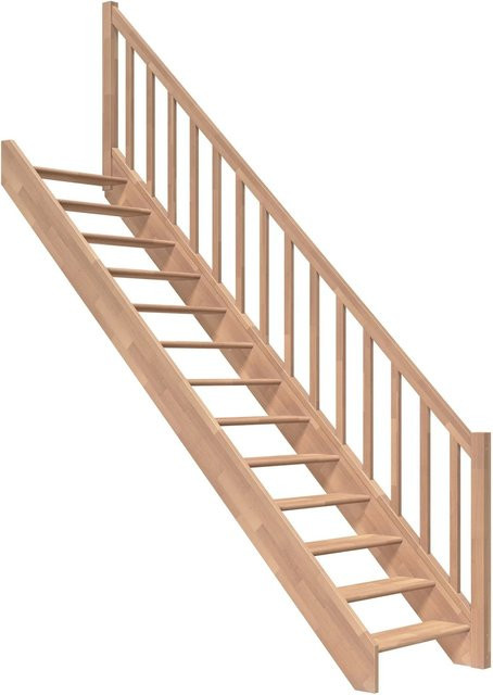 Dolle Raumspartreppe Paris gerade in Buche mit Rechteckstabgeländer, braun, bis 280,5 cm Raumhöhe - Bild 1