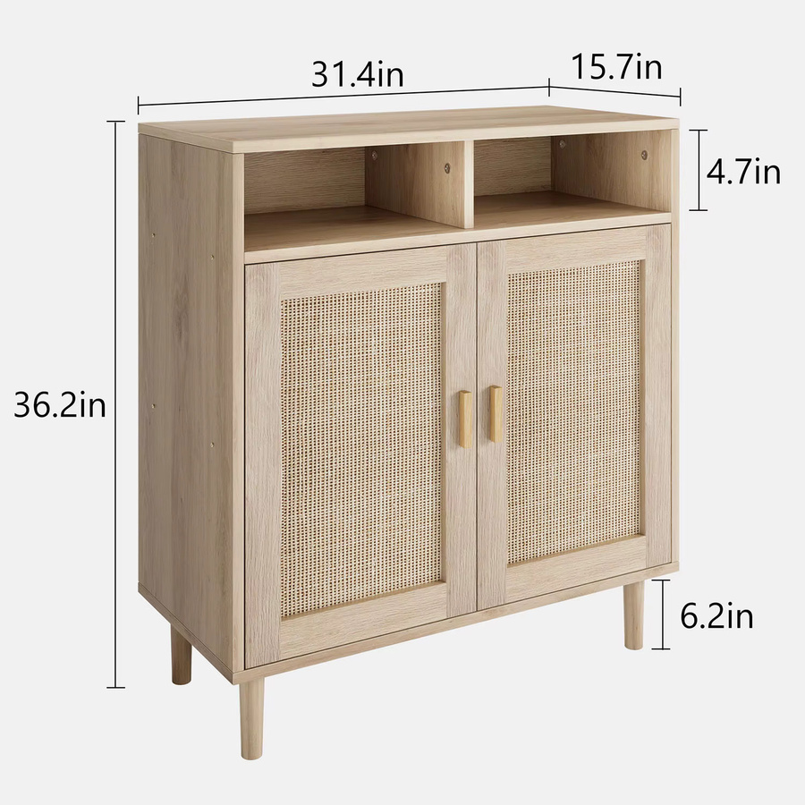 HiMISS Rattan Buffet Sideboard Set mit 4 Türen und verstellbaren Regalen - Bild 2