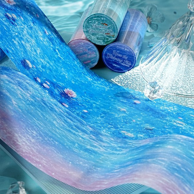 Blaues Washi-Tape mit Wasserwellen-Textur für Scrapbooking und DIY-Projekte, Breite: 7,8 cm, Länge: 200 cm - Bild 1