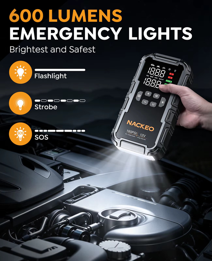 BSMOOM Kabelloser Auto-Starthilfe-Booster mit 1500A Peak, Tragbarer Notfall-Batterie-Booster und Powerbank in Schwarz - Bild 2