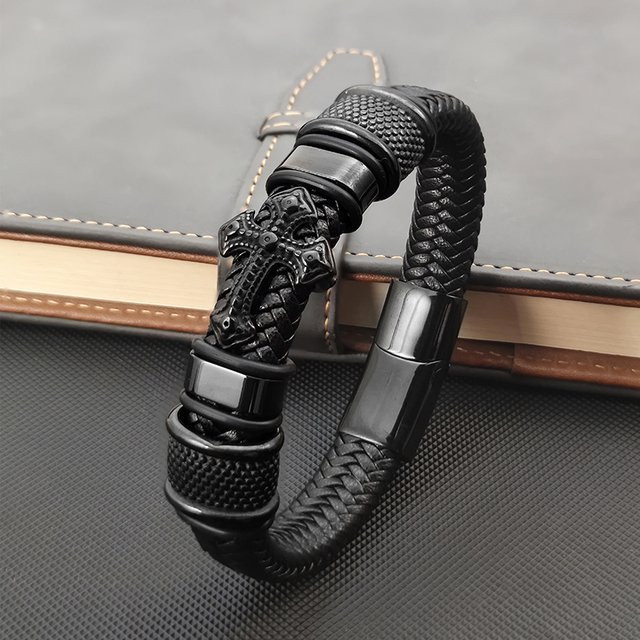 jiangmingao Armband, Leder, Edelstahl, Schwarz, Herren - Bild 1