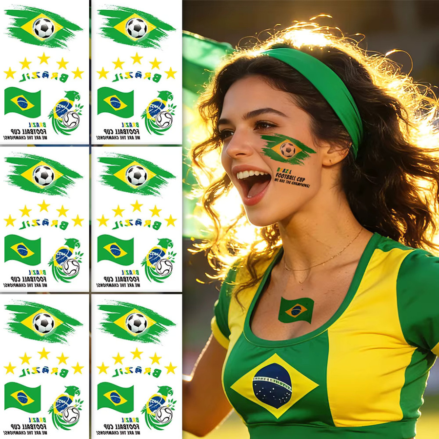 ROCOOART Temporäre Tattoos Brasilien-Flagge, 6 Blatt, Unisex - Bild 5