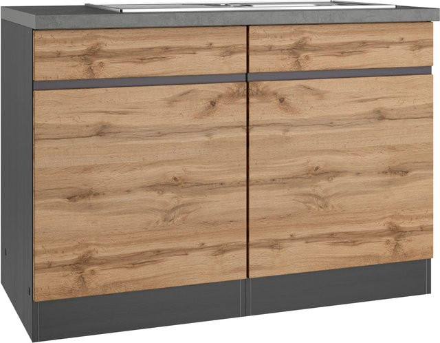 Held Möbel Küchen-Spülenunterschrank Turin mit 2 Türen, Wotaneiche/Graphit, B: 120 cm, H: 86 cm, T: 60 cm - Bild 1