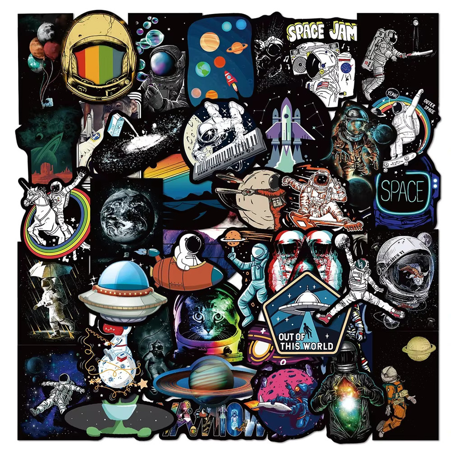 50 Stück Weltraum Astronaut Graffiti Aufkleber von GOGOTU, Wasserdichte PVC Sticker in Multicolour für Skateboard, Kühlschrank und Gepäck - Bild 6