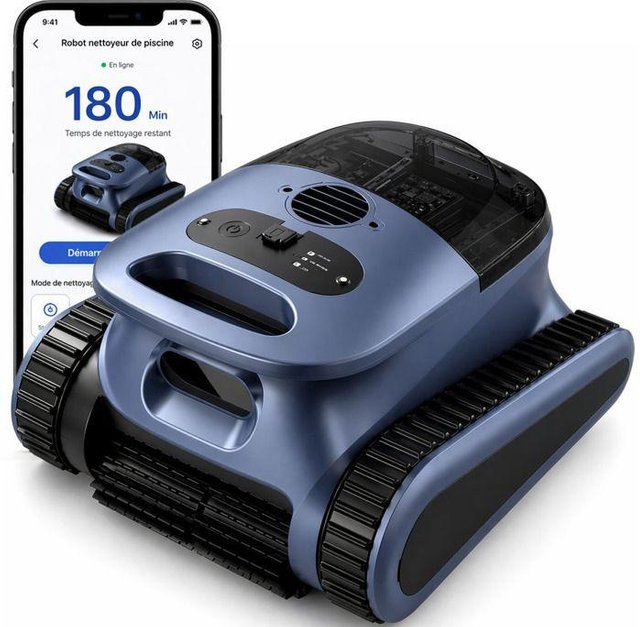 Kabelloser Poolroboter in Blau mit App-Steuerung zur Reinigung von Boden, Wänden und Wasserlinie mit ultrafeiner Filtration und 180 Minuten Akkulaufzeit für bis zu 200 m² - Bild 1
