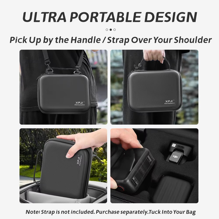 XFJI Tragetasche aus PU-Leder für DJI Osmo Nano Combo, schwarze Umhängetasche und Organizer-Reisetasche - Bild 3
