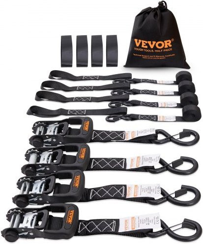 VEVOR Ratchet Tie Down Straps Set, 4er Pack, Schwarz, 4 Stück Spanngurte mit gepolsterten Griffen, maximale Bruchlast 2363 kg, Breite: 4 cm, Länge: 244 cm - Bild 1
