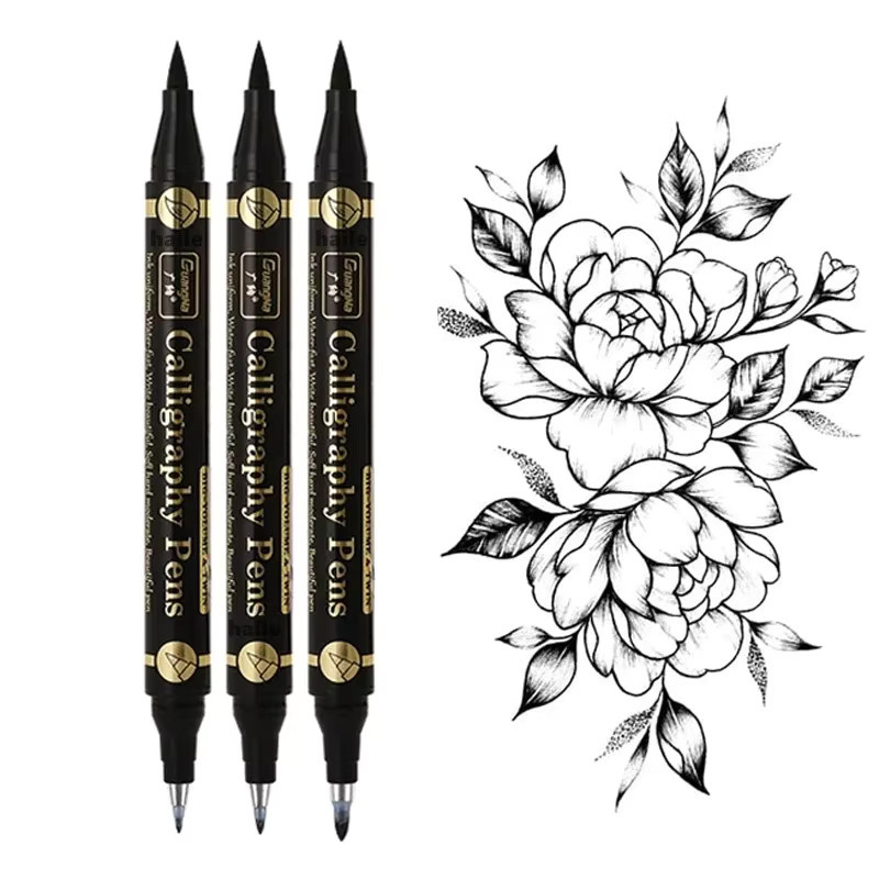 3er Set Multifunktions Kalligraphie Pinsel mit Doppelkopf in 4 Größen für schwarze Tinte und Kunstmarker - Bild 7