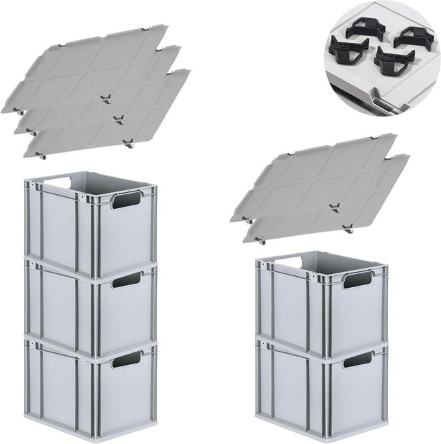 PROREGAL Spar Set 5x Eurobox Nextgen Economy mit Auflagedeckel und 4x Schiebeschnappverschlüssen, Schwarz, H x B x T: 32 x 30 x 40 cm, 30 Liter - Bild 1