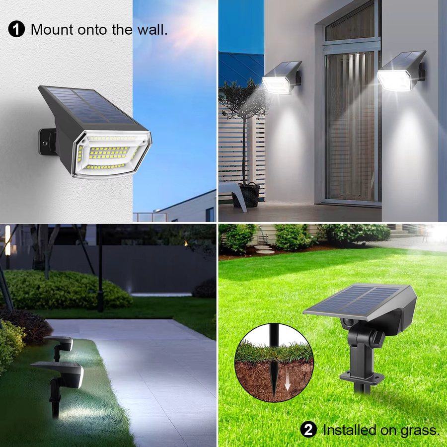 Gyarfas LED Solar-Flutlicht in Schwarz mit 1200 mAh Akku, wasserdichte Strahlerlampe für Garten und Weg - Bild 2
