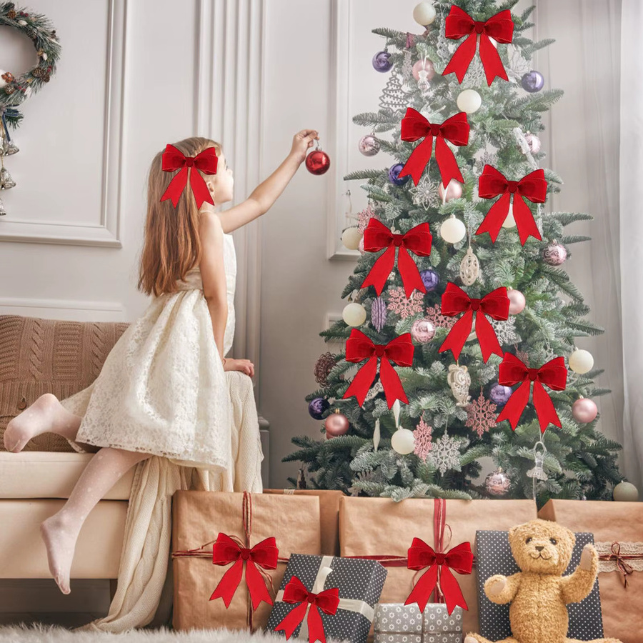2-Rollen-Set doppelseitiges rotes Samtband mit Draht für Weihnachtsdeko und Bastelbedarf - Bild 4