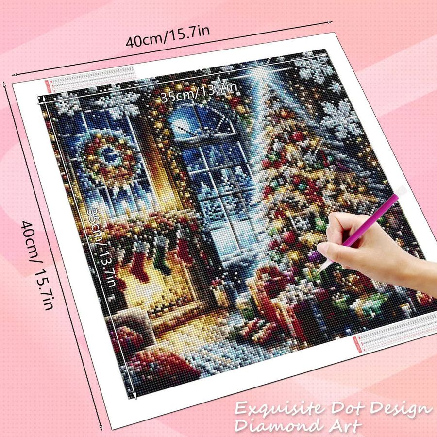 HUACAN 5D DIY Diamantmalerei Weihnachten Baum mit Full Round Strasssteinen in Multicolor zur Wandmontage - Bild 2